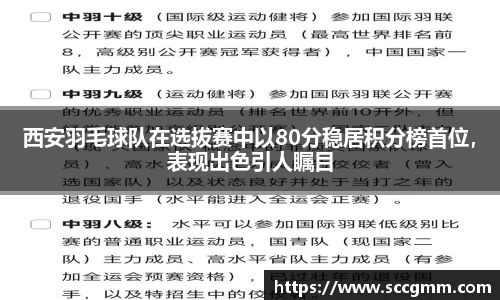 西安羽毛球队在选拔赛中以80分稳居积分榜首位，表现出色引人瞩目